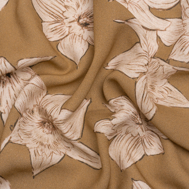 Viscose Crepe Print - Brown and Beige Floral - Mood Exclusive Dear Darling