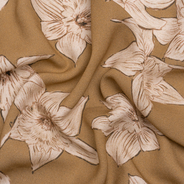 Viscose Crepe Print - Brown and Beige Floral - Mood Exclusive Dear Darling