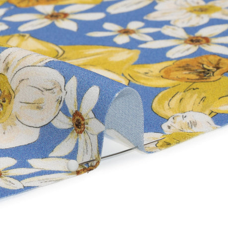 Viscose Crepe Print - Sky Blue, Yellow and White Floral - Mood Exclusive Crisp and Clear