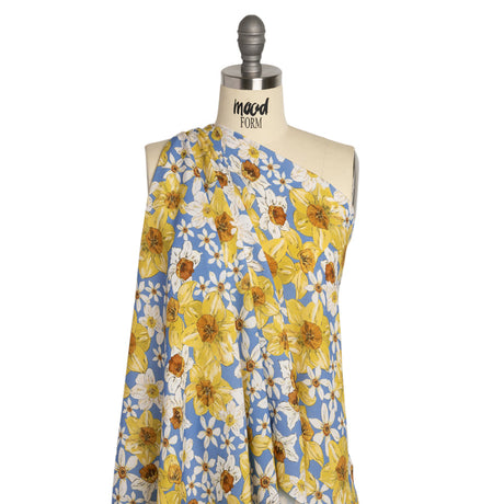 Viscose Crepe Print - Sky Blue, Yellow and White Floral - Mood Exclusive Crisp and Clear