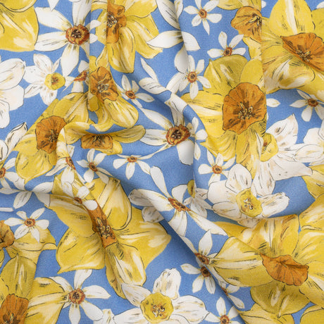 Viscose Crepe Print - Sky Blue, Yellow and White Floral - Mood Exclusive Crisp and Clear