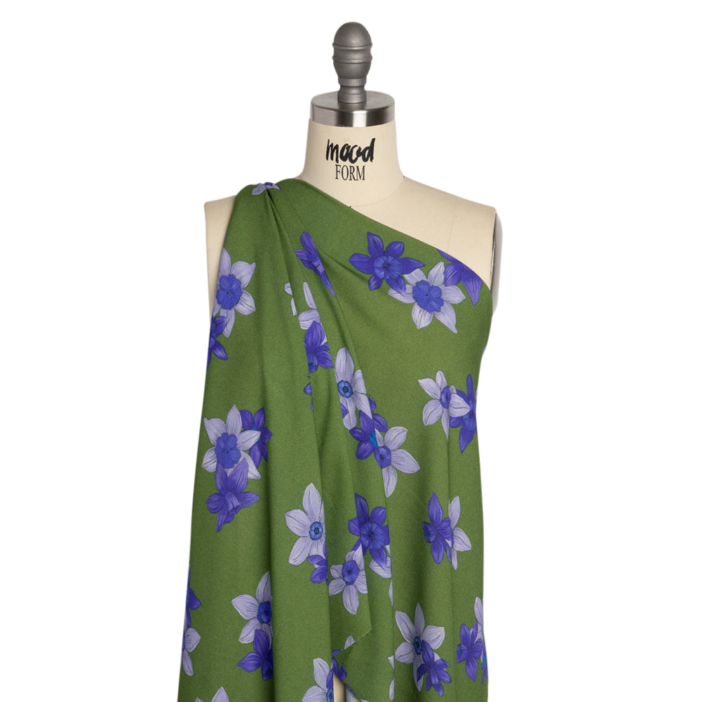 Viscose Crepe Print - Kelly Green and Indigo Floral - Mood Exclusive Baby Bunches