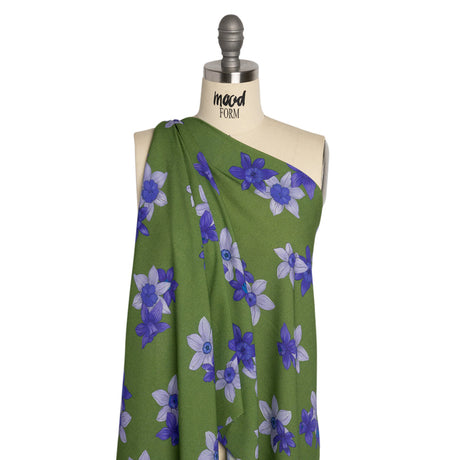 Viscose Crepe Print - Kelly Green and Indigo Floral - Mood Exclusive Baby Bunches