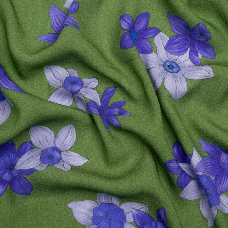 Viscose Crepe Print - Kelly Green and Indigo Floral - Mood Exclusive Baby Bunches