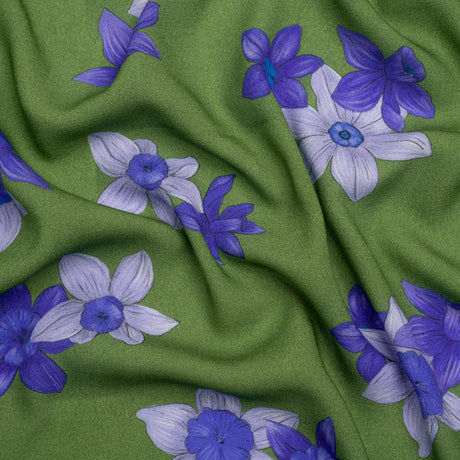 Viscose Crepe Print - Kelly Green and Indigo Floral - Mood Exclusive Baby Bunches