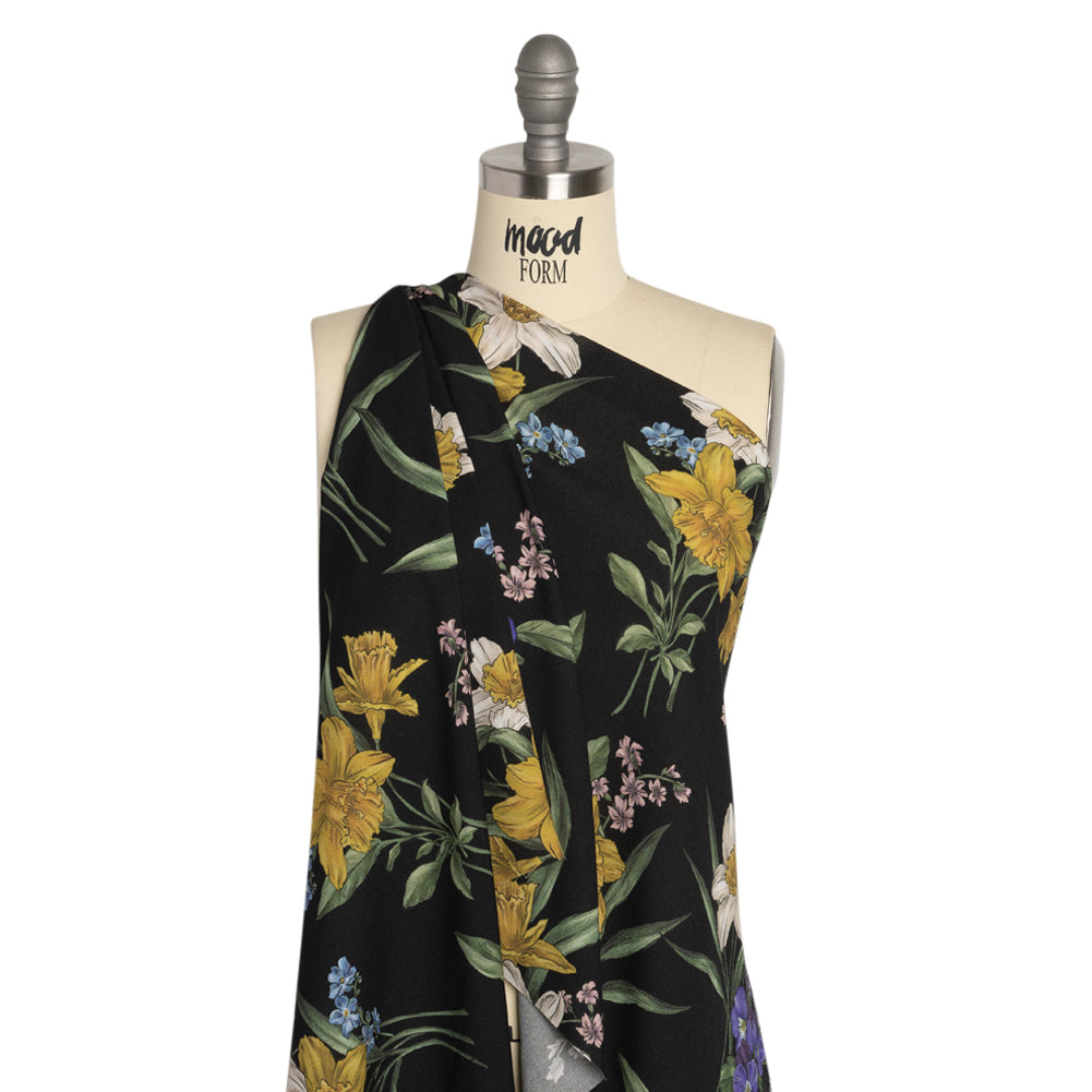 Viscose Crepe Print - Black, Yellow and Violet Floral - Mood Exclusive By the Plenty