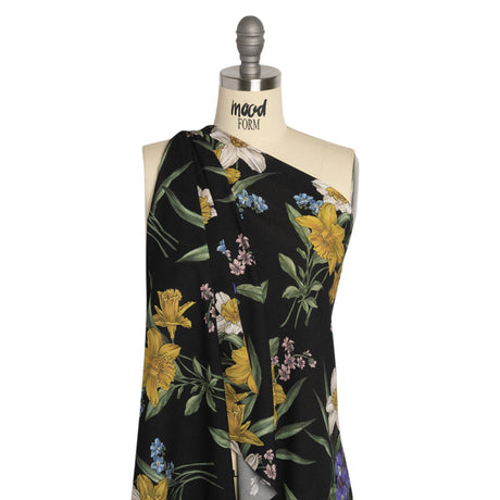 Viscose Crepe Print - Black, Yellow and Violet Floral - Mood Exclusive By the Plenty