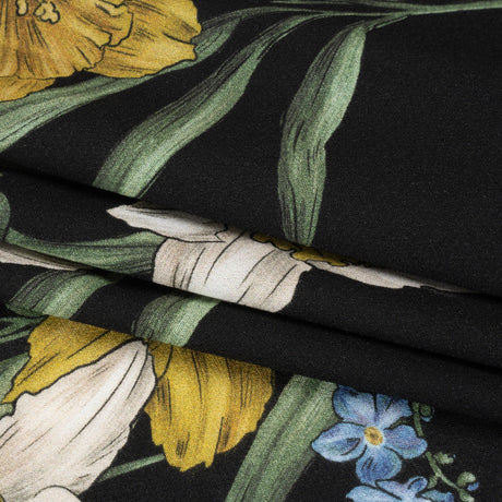 Viscose Crepe Print - Black, Yellow and Violet Floral - Mood Exclusive By the Plenty