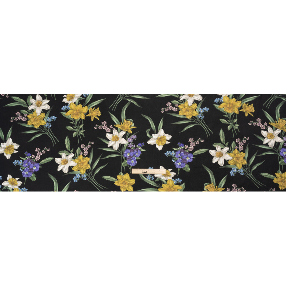 Viscose Crepe Print - Black, Yellow and Violet Floral - Mood Exclusive By the Plenty