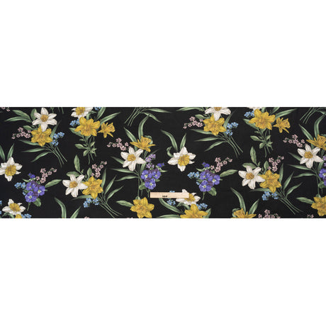 Viscose Crepe Print - Black, Yellow and Violet Floral - Mood Exclusive By the Plenty