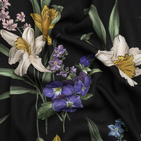 Viscose Crepe Print - Black, Yellow and Violet Floral - Mood Exclusive By the Plenty