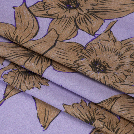 Viscose Crepe Print - Lilac and Brown Floral - Mood Exclusive Dear Darling