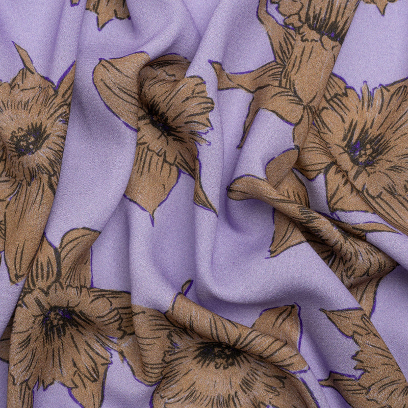 Viscose Crepe Print - Lilac and Brown Floral - Mood Exclusive Dear Darling