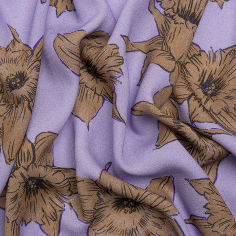 Viscose Crepe Print - Lilac and Brown Floral - Mood Exclusive Dear Darling
