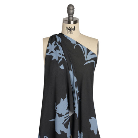 Viscose Crepe Print - Black and Blue Floral - Mood Exclusive April Ever After