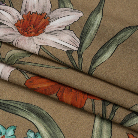 Viscose Crepe Print - Taupe, Red and Blue Floral - Mood Exclusive By the Plenty