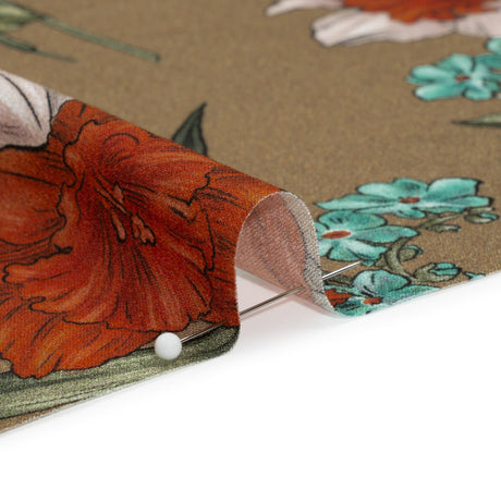 Viscose Crepe Print - Taupe, Red and Blue Floral - Mood Exclusive By the Plenty