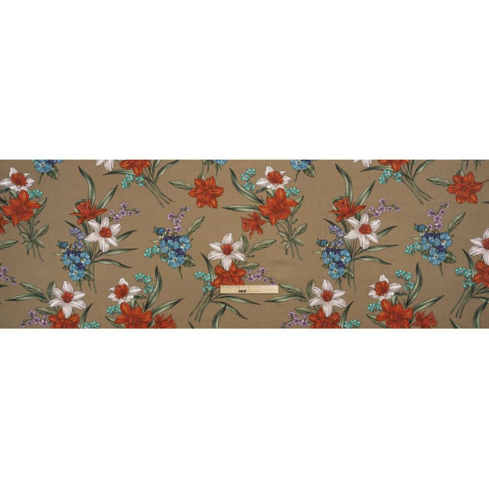 Viscose Crepe Print - Taupe, Red and Blue Floral - Mood Exclusive By the Plenty