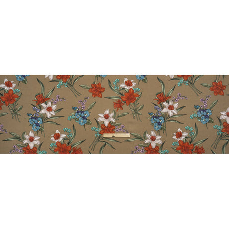 Viscose Crepe Print - Taupe, Red and Blue Floral - Mood Exclusive By the Plenty