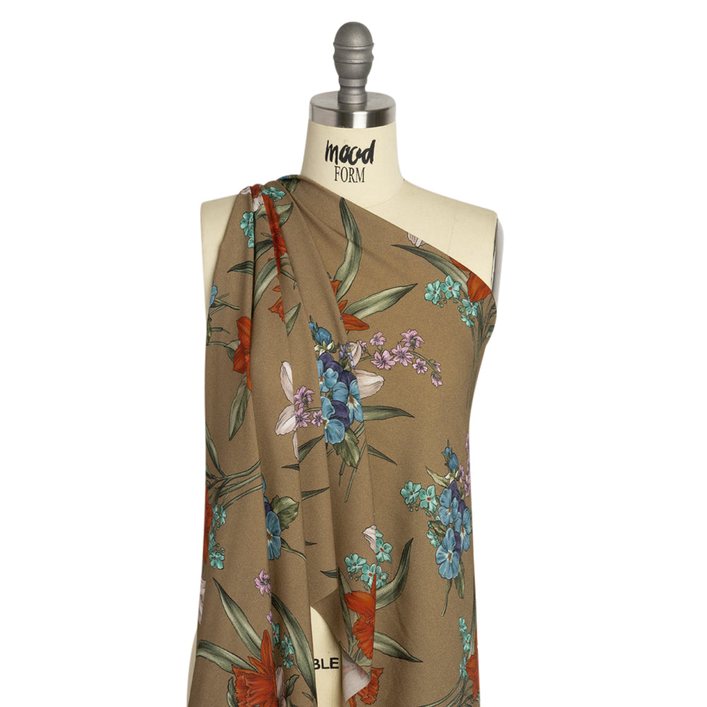 Viscose Crepe Print - Taupe, Red and Blue Floral - Mood Exclusive By the Plenty