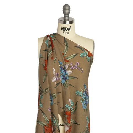 Viscose Crepe Print - Taupe, Red and Blue Floral - Mood Exclusive By the Plenty