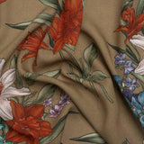 Viscose Crepe Print - Taupe, Red and Blue Floral - Mood Exclusive By the Plenty