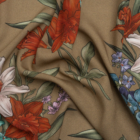 Viscose Crepe Print - Taupe, Red and Blue Floral - Mood Exclusive By the Plenty