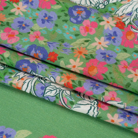 Slubbed Viscose Woven Panel - Green, Red and Blue Floral Blocks - Mood Exclusive Small Things