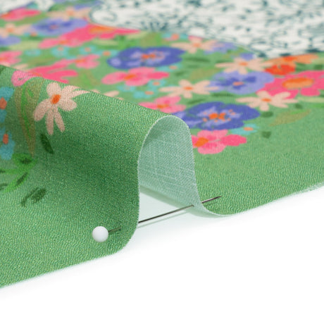 Slubbed Viscose Woven Panel - Green, Red and Blue Floral Blocks - Mood Exclusive Small Things