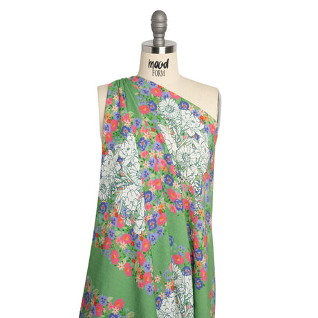 Slubbed Viscose Woven Panel - Green, Red and Blue Floral Blocks - Mood Exclusive Small Things