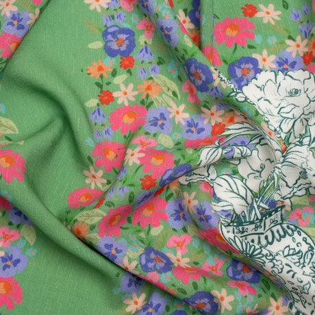 Slubbed Viscose Woven Panel - Green, Red and Blue Floral Blocks - Mood Exclusive Small Things