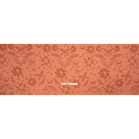 Stretch Cotton Twill Print - Orange Classic Tattoo Motifs - Mood Exclusive Totally Starstruck