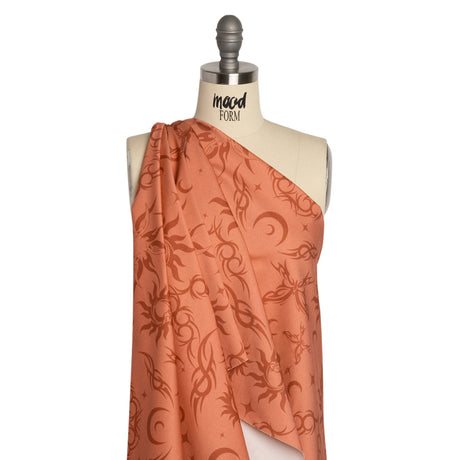 Stretch Cotton Twill Print - Orange Classic Tattoo Motifs - Mood Exclusive Totally Starstruck