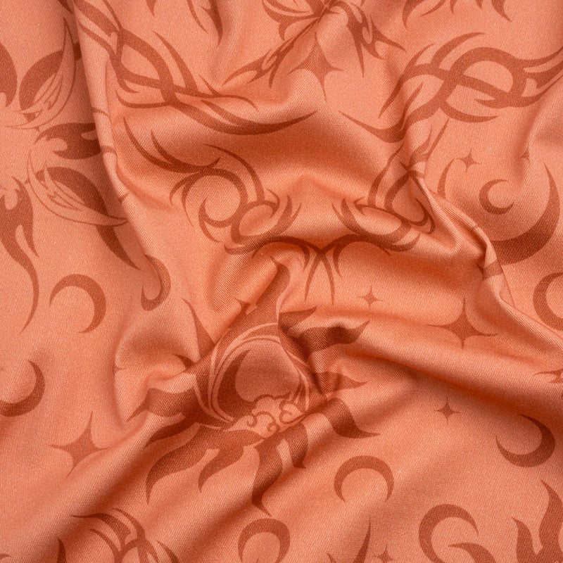 Stretch Cotton Twill Print - Orange Classic Tattoo Motifs - Mood Exclusive Totally Starstruck