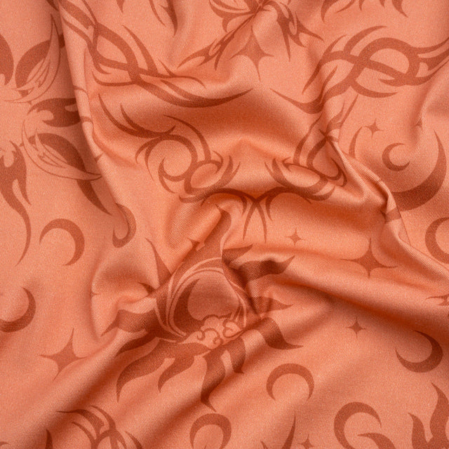 Stretch Cotton Twill Print - Orange Classic Tattoo Motifs - Mood Exclusive Totally Starstruck