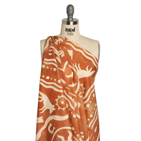 Stretch Cotton Twill Panel - Orange Desert Symbols - Mood Exclusive Follow Your Arrow