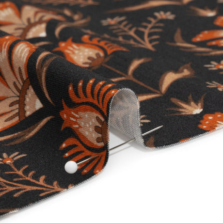 Stretch Cotton Twill - Black and Orange Floral - Watching the Fire Print - Mood Exclusive Rockland Collection
