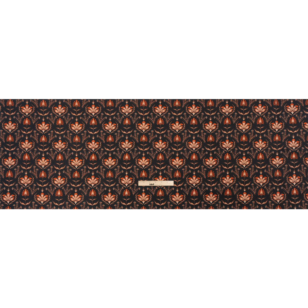 Stretch Cotton Twill - Black and Orange Floral - Watching the Fire Print - Mood Exclusive Rockland Collection