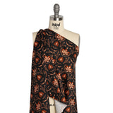 Stretch Cotton Twill - Black and Orange Floral - Watching the Fire Print - Mood Exclusive Rockland Collection