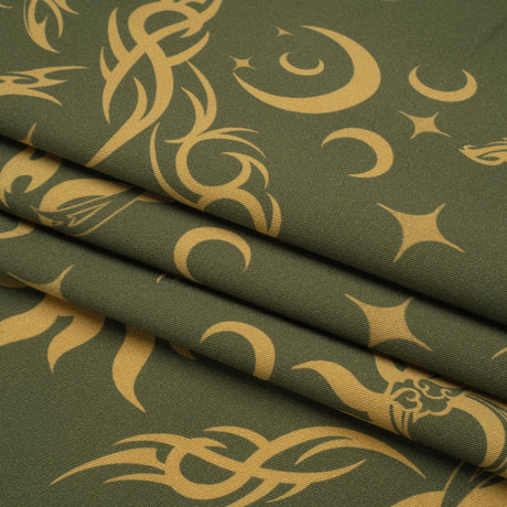 Stretch Cotton Twill Print - Green Classic Tattoo Motifs - Mood Exclusive Totally Starstruck