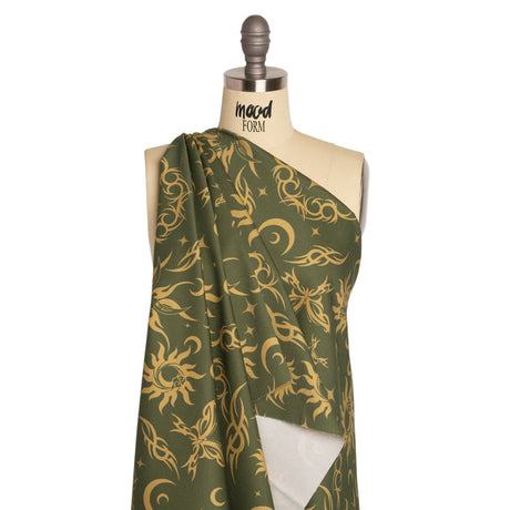 Stretch Cotton Twill Print - Green Classic Tattoo Motifs - Mood Exclusive Totally Starstruck