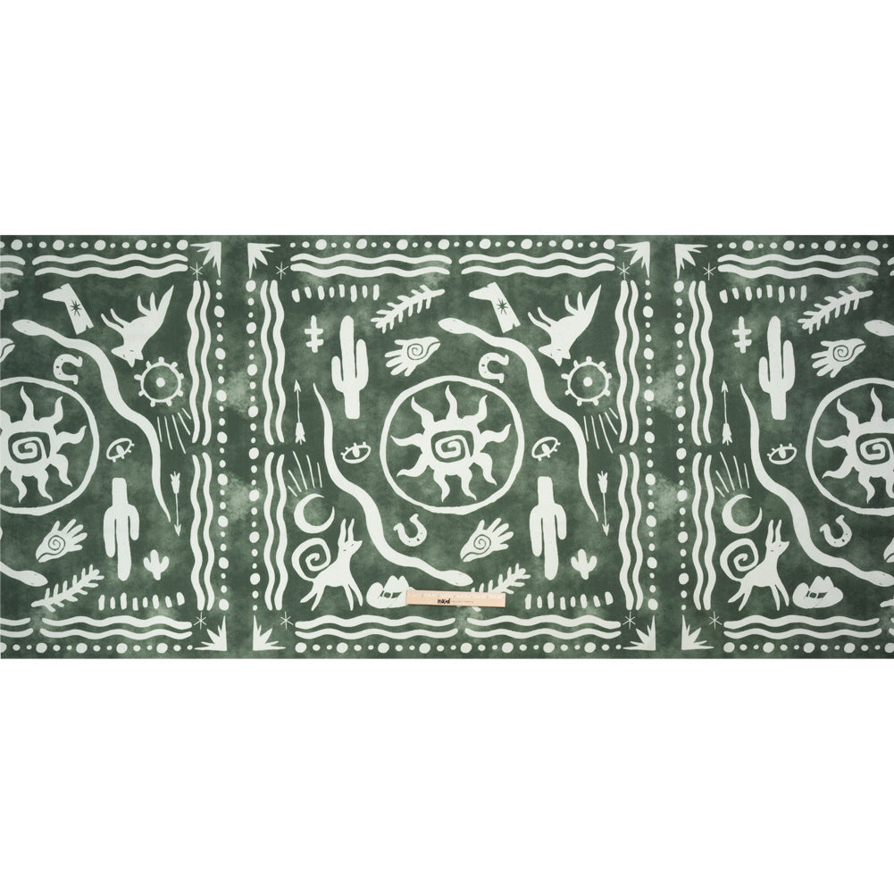Stretch Cotton Twill Panel - Green Desert Symbols - Mood Exclusive Follow Your Arrow