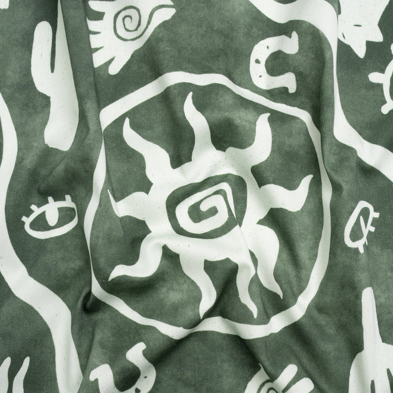 Stretch Cotton Twill Panel - Green Desert Symbols - Mood Exclusive Follow Your Arrow