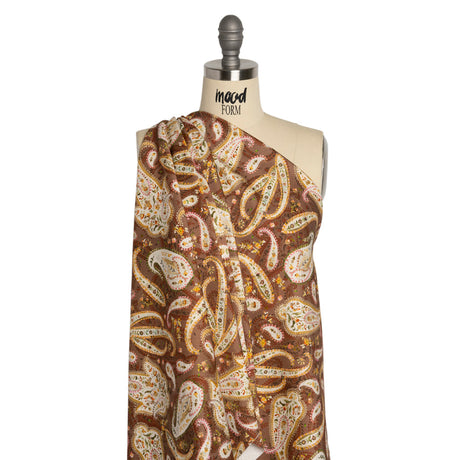 Stretch Cotton Twill Print - Rust Red and Brown Paisley - Mood Exclusive Paisley Garden