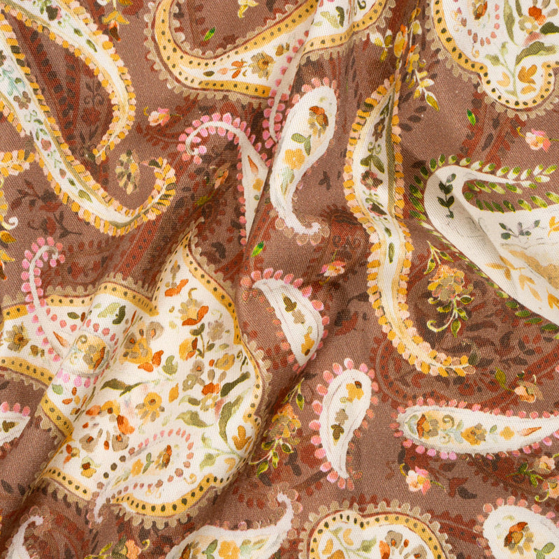 Stretch Cotton Twill Print - Rust Red and Brown Paisley - Mood Exclusive Paisley Garden