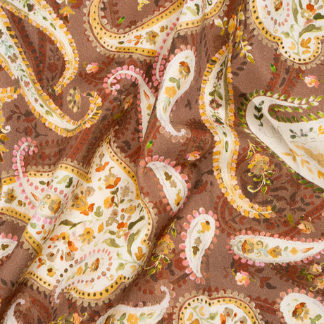 Stretch Cotton Twill Print - Rust Red and Brown Paisley - Mood Exclusive Paisley Garden