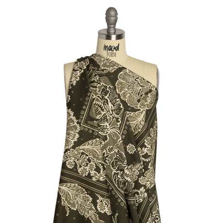 Stretch Cotton Twill Panel - Olive Floral Blocks - Mood Exclusive Maple Hill Heights
