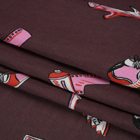 Slubbed Viscose Woven Print - Brown and Pink Small Objects - Mood Exclusive Little Lies