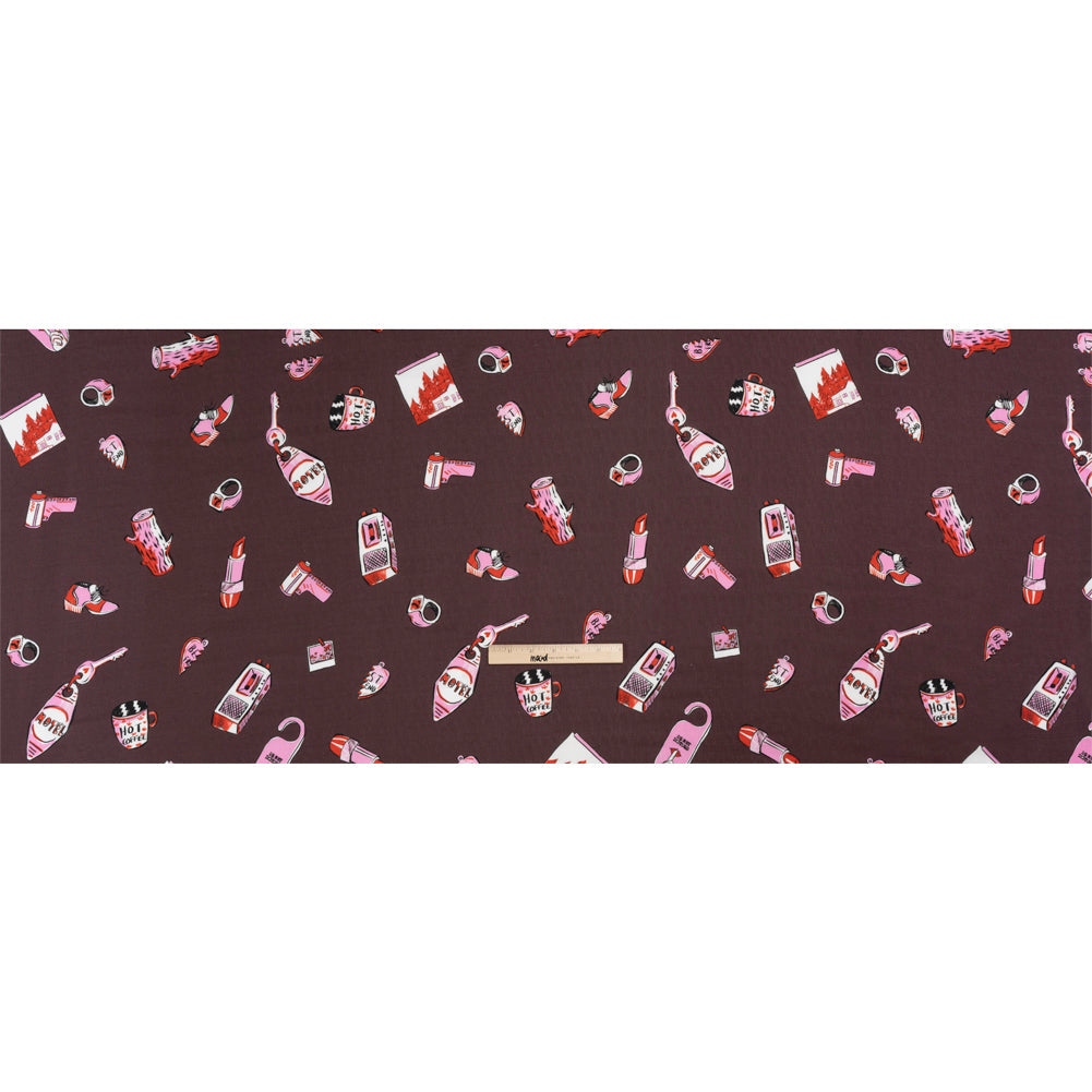 Slubbed Viscose Woven Print - Brown and Pink Small Objects - Mood Exclusive Little Lies