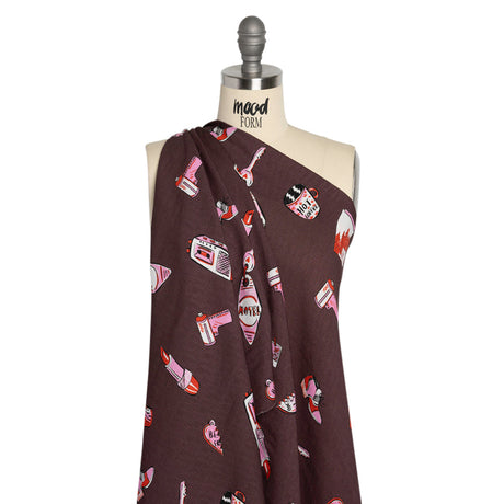 Slubbed Viscose Woven Print - Brown and Pink Small Objects - Mood Exclusive Little Lies